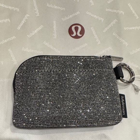 lululemon athletica Silver Metallic  Zip Card Pouch with shopping Bag. - Picture 5 of 8